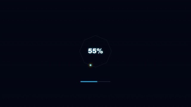 Digital progress bar graphic depicting fifty five percent completion with a blue line on a dark background. Suitable for web design projects and presentations.
