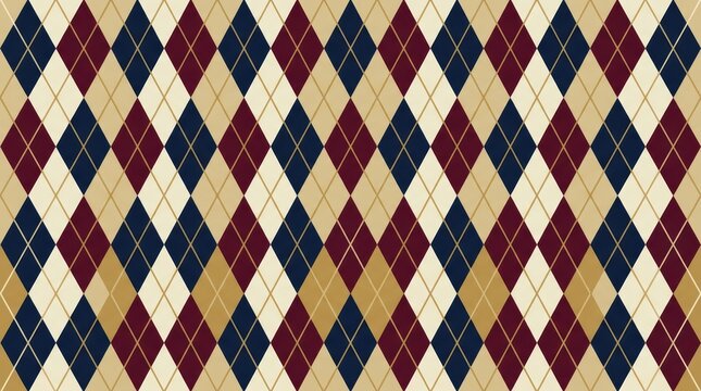 Classic argyle diamond pattern in navy, burgundy, and gold, suitable for textiles and backgrounds.
