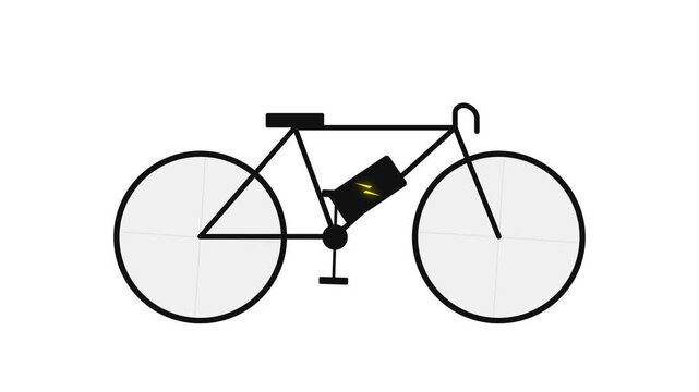 Minimalist flat vector icon of an electric bicycle designed for motion graphic animation projects and sustainable urban mobility concepts
