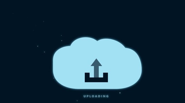 Cloud storage upload icon for animation project series featuring professional motion graphics and futuristic data hosting technology background
