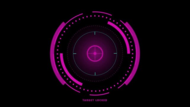 Futuristic digital target interface with a glowing reticle and abstract data elements on a dark background, symbolizing advanced technology, precision, and interactive display systems
