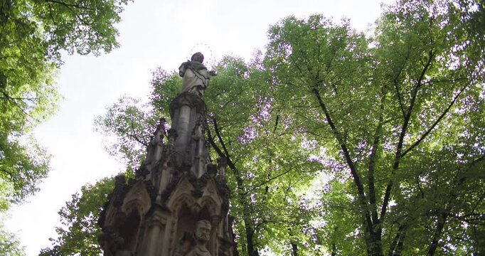 Historic monument Mariensaule Cologne Germany Marian Column stands in a city park and highlights the cultural heritage, architecture and tourism of a European city.