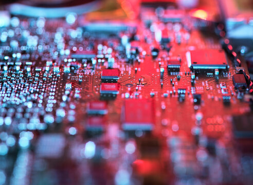 Inside a laptop computer, mother board and electronic components