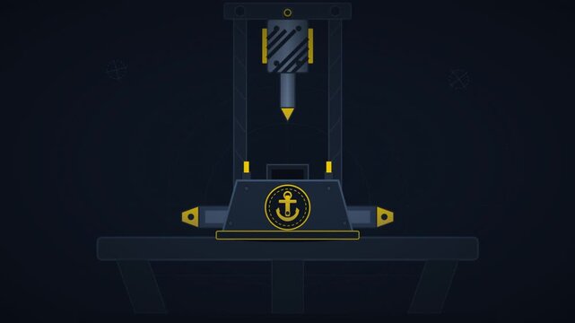 Animated vector telemetry sensor pressing down on a glowing interface node