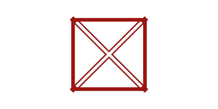 Red square crate construction frame structure symbol with crossbars.