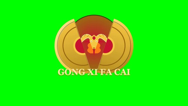 Chinese New Year 2023 Celebration with Golden Coin and Rabbit Symbol on Green Screen.