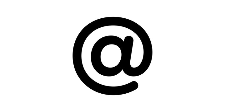 Email at sign symbol in black isolated on white canvas surface style.