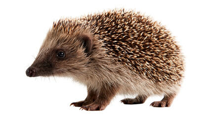 Small brown European hedgehog standing in profile © Lyra