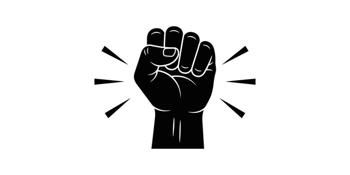 Black clenched fist symbol representing power protest and solidary unity.