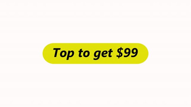 Animated $99 cash reward button animation in 4k animation with alpha channel tap to get money button icon sign animated on transparent background top to get $99 dollar animation