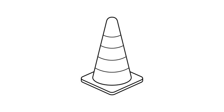 Traffic cone line art minimal safety barrier icon for road construction.