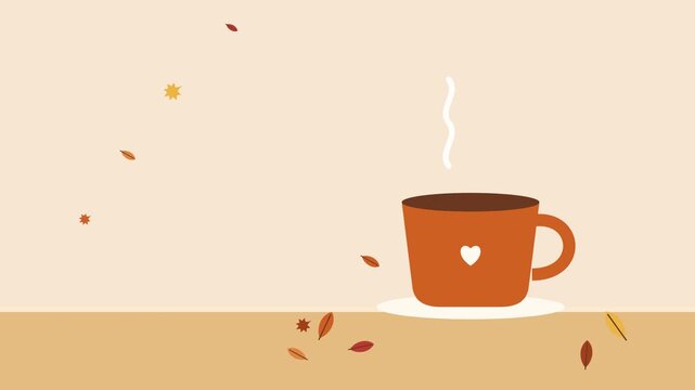 Coffee cup with floating leaves on a beige background