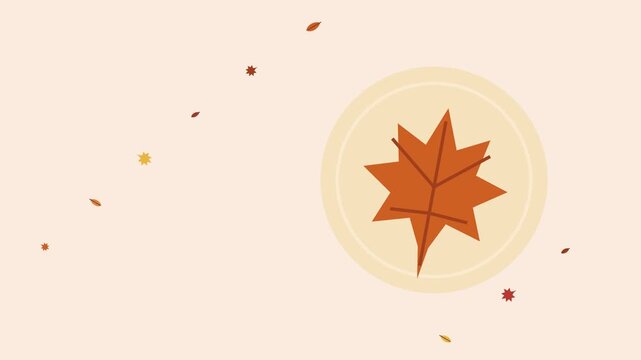 Autumn maple leaf icon with falling leaves on beige
