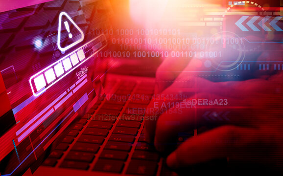 AI Malware attack virus alert , malicious software infection , cyber security awareness training to protect business information from threat attacks