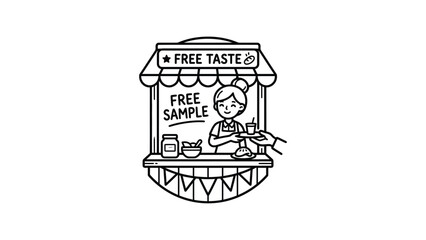 Obraz premium Happy Woman Offers Free Sample from Tasting Booth, Vector Illustration