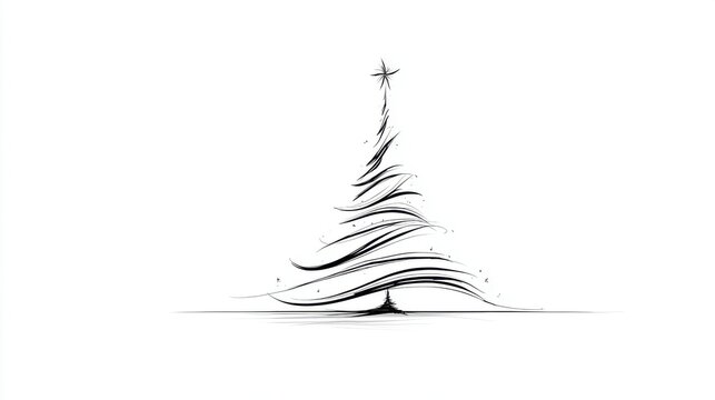 Elegant Christmas Tree Illustration. A minimalist black and white artistic rendering of a Christmas tree with a star on top, evoking a festive holiday spirit
