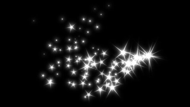 Luxury white glitter sparkles line trail with magic dust, pixie star particles, Glittering star dust trail sparkling particles, glitter sparkle line stars animated black background.4k video