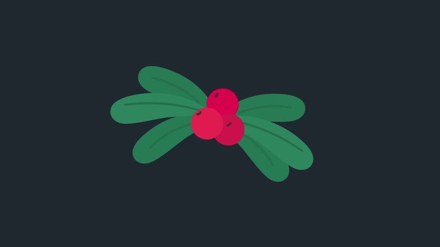 Simple graphic illustration of festive red berries and green leaves on a dark background, perfect for holiday season.
