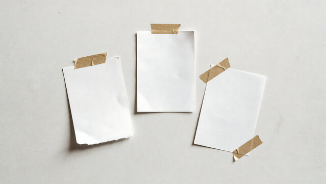 Three blank notes taped with masking tape on a textured surface for your message
