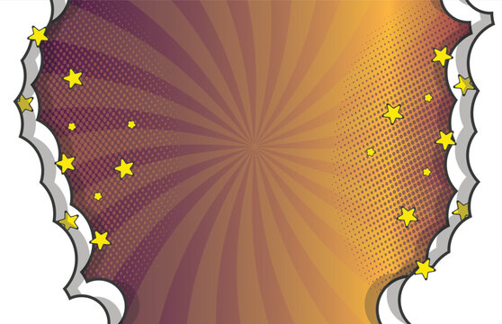 Pop art comic book banner template with copy space and clouds on sides