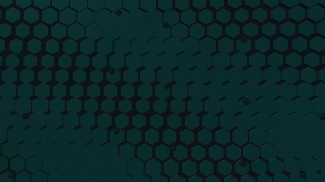 Dark Teal Hexagonal Pattern Background with Shifting Prisms