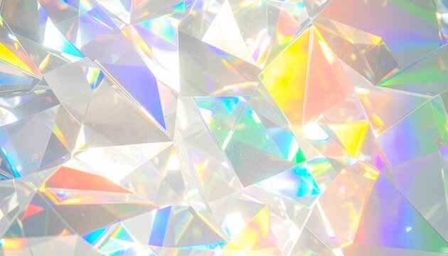 透明な多面体クリスタルに光が反射する幻想的なイリデセントプリズムの抽象背景