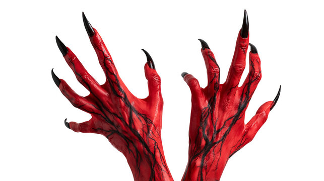 Red demon hands with long sharp black claws and dark vein patterns