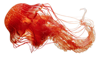 Vibrant red jellyfish with long flowing tentacles and translucent bell structure © Alaric