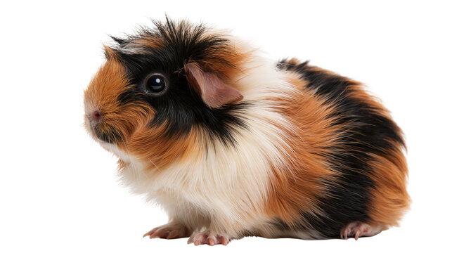 Tricolor Abyssinian guinea pig with spiky fur and dark eyes
