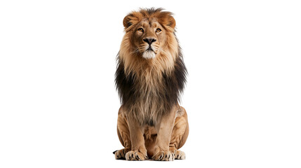 Majestic adult male lion with thick golden brown mane sitting and looking forward © Alaric