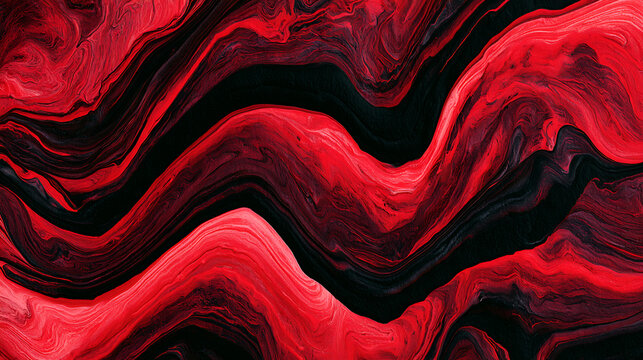 Crimson and ebony fluid marble pattern creates an abstract swirling background texture swirl