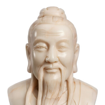 Ancient Chinese sage statue featuring detailed facial craftsmanship traditional attire long beard and cultural symbolism representing wisdom philosophy and heritage