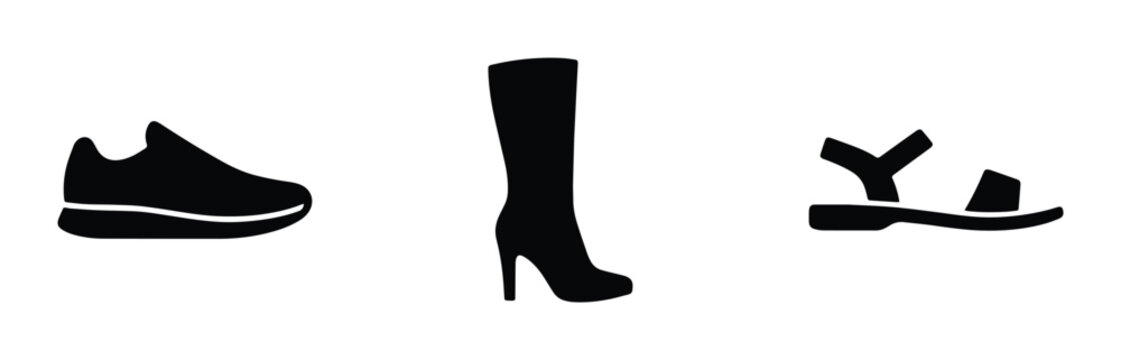 Footwear silhouettes set with sneaker, high heel boot and sandal for fashion and style
