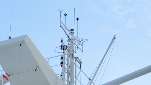 Marine Navigation Electronics and Weather Telemetry Sensors on Ship Mast