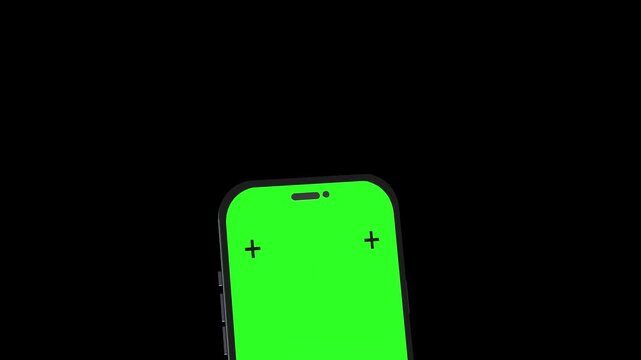 Green phone display tracking marks part composition. outlined handset frame open upper area app demonstrations, mobile service advertising, screen inserts, creative product presentation sequences.