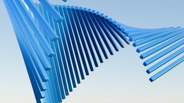 Abstract 3D render of blue geometric spiral bars, ideal for modern tech presentations, corporate background, and dynamic digital art projects