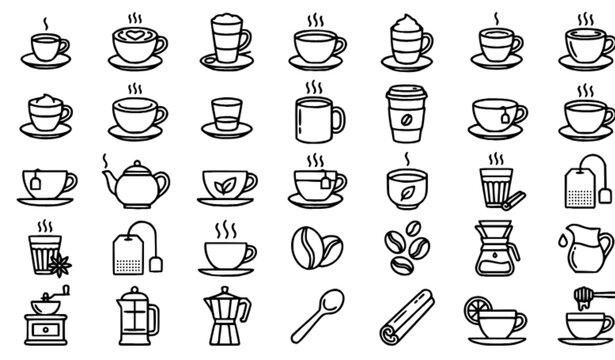 Coffee and Tea Line Icons &ndash; Hot Drinks Editable Vector EPS10 Collection