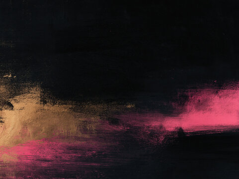 Dark abstract canvas with vibrant pink and gold paint strokes