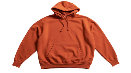 Burnt orange cotton pullover hoodie with drawstring hood and front kangaroo pocket © Motruc