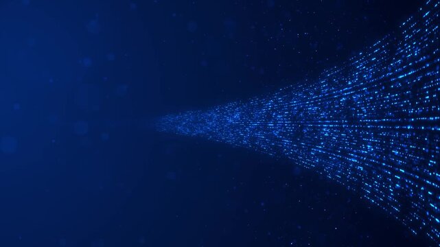 Rows of tiny cyan lights recede toward deep blue field particles. The broad open area suits headlines logos for technology explainers, connectivity services, digital platforms, futuristic campaigns.