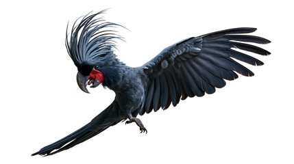 Palm cockatoo with black plumage and red cheek patch in flight © Motruc