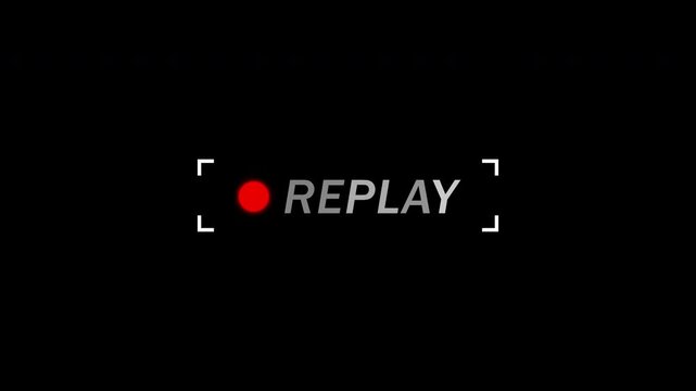 replay sign icon box rectangle flame with red blinking circle and blinking replay text animation for tape, video tape overlay on transparent background, 4k video
