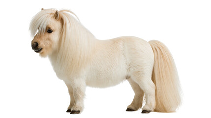Cream colored miniature pony with long flowing mane and tail © Motruc