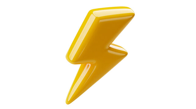 Glossy yellow 3D lightning bolt symbol with smooth rounded edges