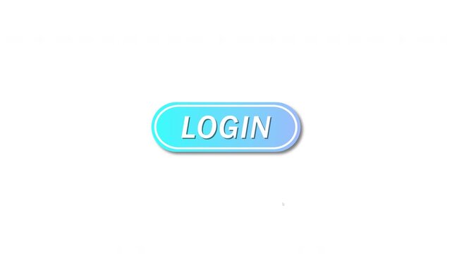 login button pulsing text shadow perspective 3d display with click animation from cursor or pointer, gradient blue button with white outline for ui, login button with cursor or pointer animation, 4k