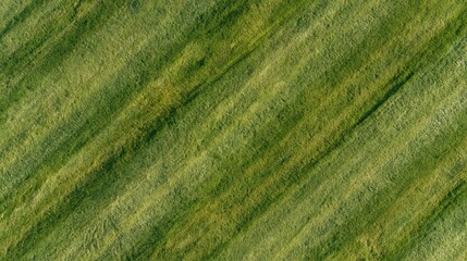 Naklejka premium Aerial top-down view of a freshly mowed grass field with diagonal stripes