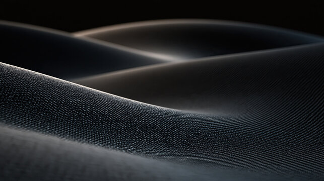 Dark undulating dune curves with soft rim light on black backdrop