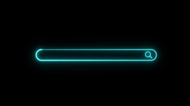 search bar neon glowing blue color with search button for web research, searching tab, internet browsing search bar button animation neon style magnify sign on transparent background, 4k video