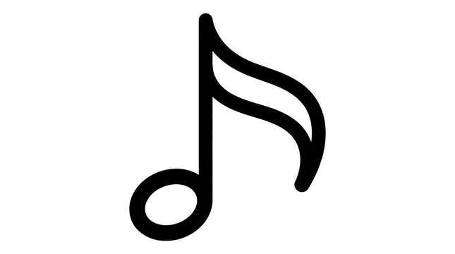 Simple black musical eighth note symbol on white background, clean design, abstract music icon