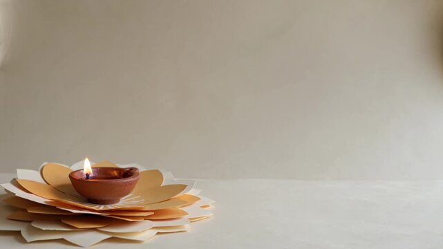 Minimal beige background with a small tabletop arrangement